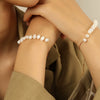 Wholesale Jewelry Fashion Geometric Natural Freshwater Pearl 316L Stainless Steel 18K Gold Plated Necklace And Bracelet For Women