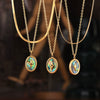 Wholesale Jewelry Fashion Geometric Oval Real Shell Pendant Titanium Steel Goldplated Necklace For Women
