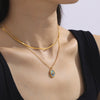 Wholesale Jewelry Fashion Geometric Oval Real Shell Pendant Titanium Steel Goldplated Necklace For Women
