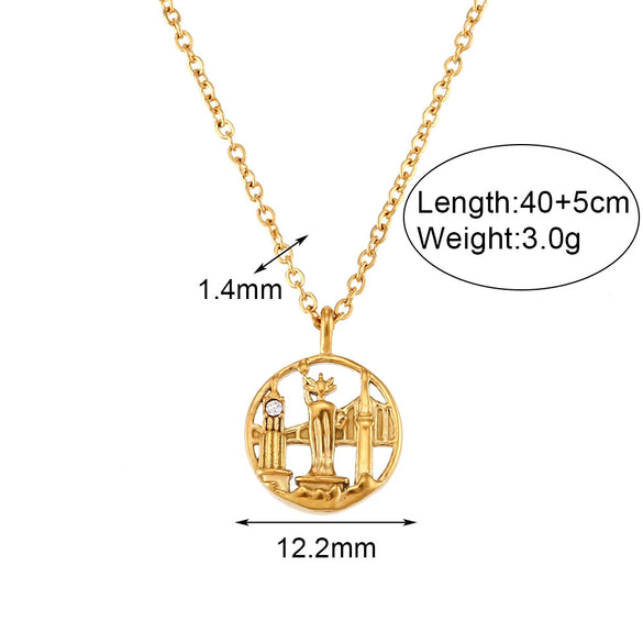 Wholesale Jewelry Fashion Geometric Stainless Steel And Titanium Steel Round Pendant Necklace With Electroplating
