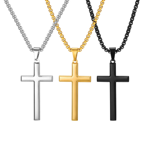Wholesale Jewelry Fashion Geometric Stainless Steel Cross Pendant Necklace For Men With Electroplating