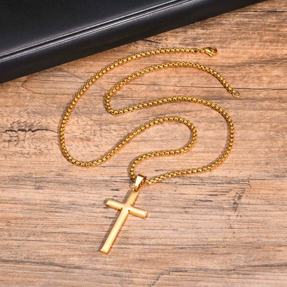 Wholesale Jewelry Fashion Geometric Stainless Steel Cross Pendant Necklace For Men With Electroplating