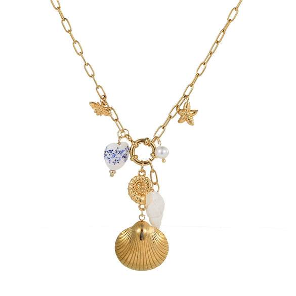 Wholesale Jewelry Fashion Geometric Stainless Steel 18K Gold Electroplated Ocean Starfish Shell Conch Bead Women's Bracelet Necklace