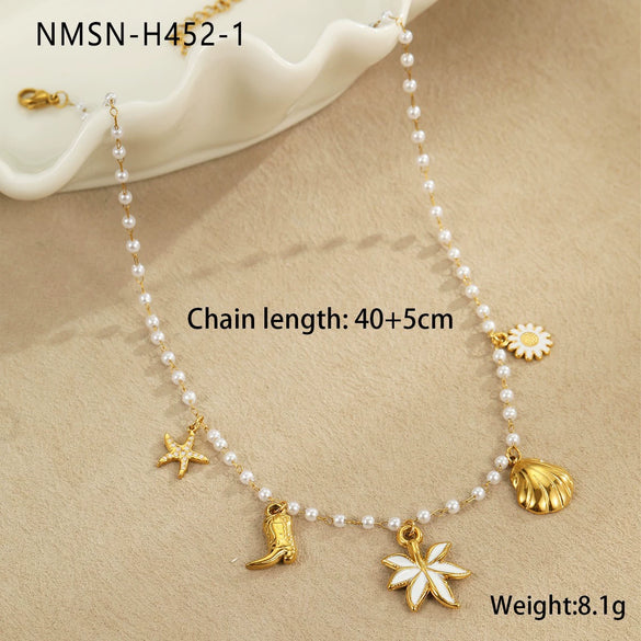 Wholesale Jewelry Fashion Geometric Stainless Steel 18K Gold Electroplated Ocean Starfish Shell Conch Bead Women's Bracelet Necklace
