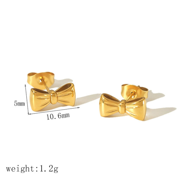 Wholesale Jewelry Fashion Geometric Stainless Steel 18K Goldplated Pearl Necklace And Bow Stud Earrings For Women