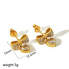 Wholesale Jewelry Fashion Geometric Stainless Steel 18K Goldplated Pearl Necklace And Bow Stud Earrings For Women