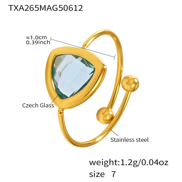 Wholesale Jewelry Fashion Geometric 316L Stainless Steel Open Ring With Czech Glass Bead Electroplated