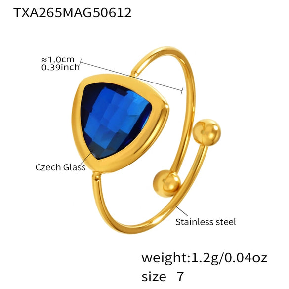 Wholesale Jewelry Fashion Geometric 316L Stainless Steel Open Ring With Czech Glass Bead Electroplated