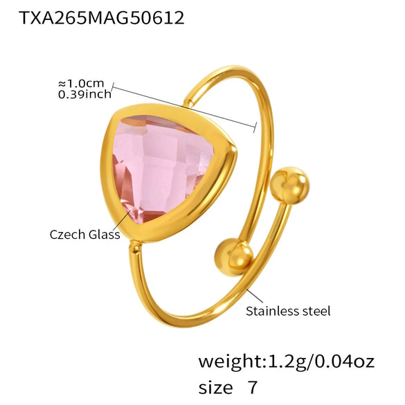 Wholesale Jewelry Fashion Geometric 316L Stainless Steel Open Ring With Czech Glass Bead Electroplated