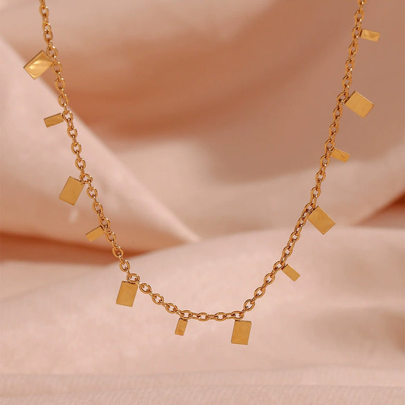Wholesale Jewelry Fashion Geometric Stainless Steel Square Pendant Necklace For Women 18K Gold Plated