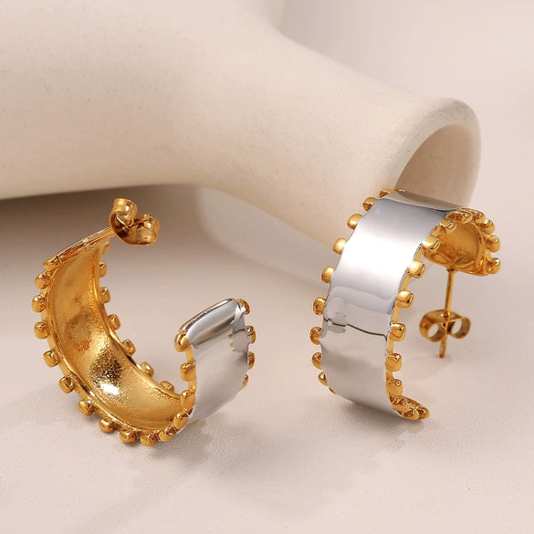 Wholesale Jewelry Fashion Geometric 316L Stainless Steel Plated Bracelet And Earrings Set For Women