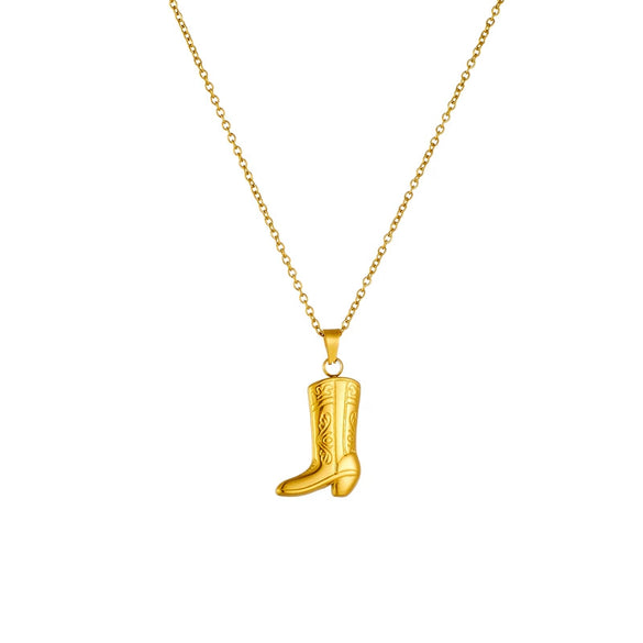Wholesale Jewelry Fashion Goldplated Stainless Steel Carved Boots Pendant Necklace For Women