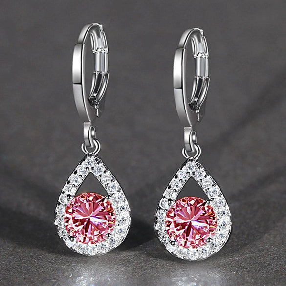 Wholesale Jewelry Fashion Natural Copper Dropshaped Microinlaid Diamond Earrings