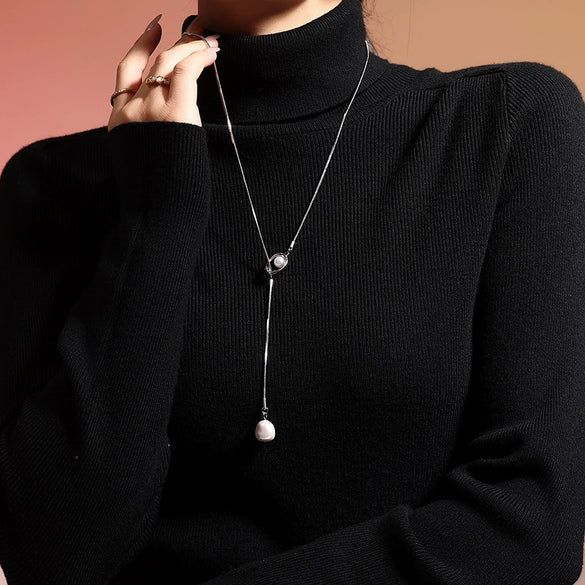 Wholesale Jewelry Fashion Ol Style Geometric 316L Stainless Steel And Alloy Inlaid Gemstones Box Chain Imitation Pearl Tassel Necklace For Unisex