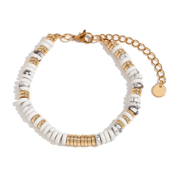 Wholesale Jewelry Fashion Retro Geometric Stainless Steel And Titanium Steel 18K Gold Plated Frisbee Natural Stone Beads Necklace And Bracelet For Women