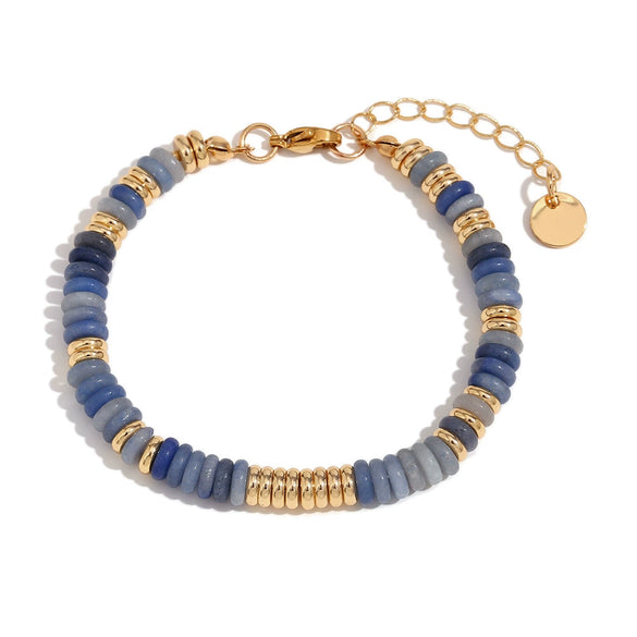 Wholesale Jewelry Fashion Retro Geometric Stainless Steel And Titanium Steel 18K Gold Plated Frisbee Natural Stone Beads Necklace And Bracelet For Women