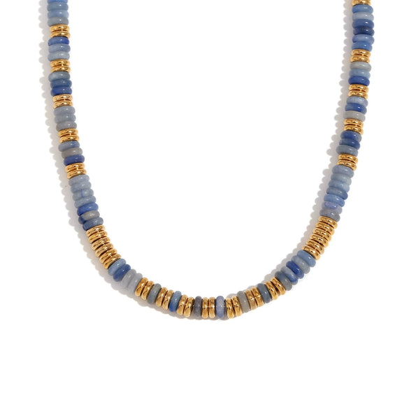Wholesale Jewelry Fashion Retro Geometric Stainless Steel And Titanium Steel 18K Gold Plated Frisbee Natural Stone Beads Necklace And Bracelet For Women