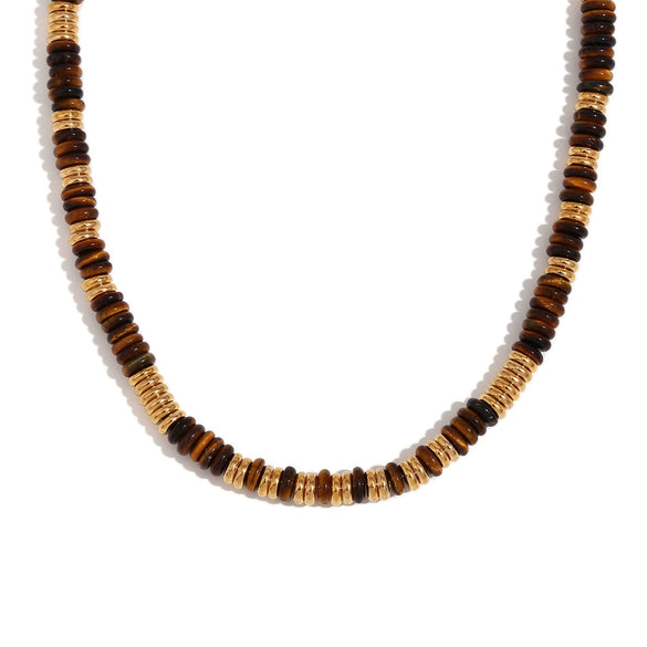 Wholesale Jewelry Fashion Retro Geometric Stainless Steel And Titanium Steel 18K Gold Plated Frisbee Natural Stone Beads Necklace And Bracelet For Women