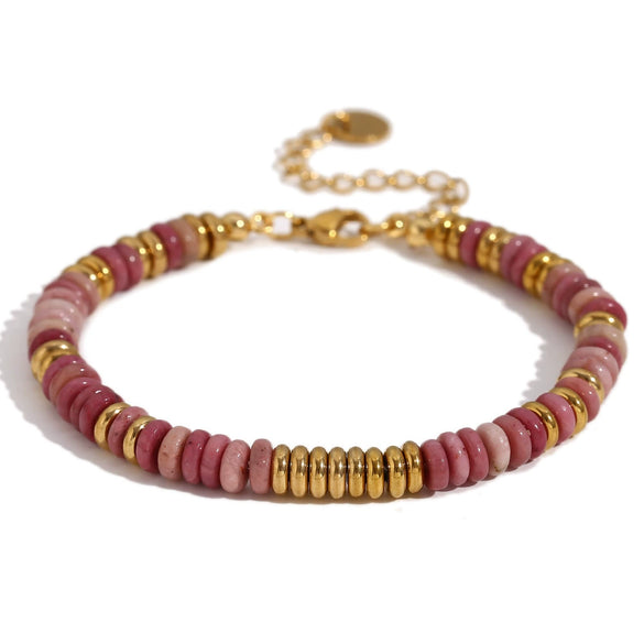 Wholesale Jewelry Fashion Retro Geometric Stainless Steel And Titanium Steel 18K Gold Plated Frisbee Natural Stone Beads Necklace And Bracelet For Women