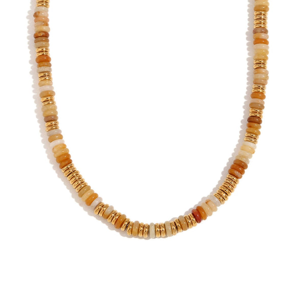 Wholesale Jewelry Fashion Retro Geometric Stainless Steel And Titanium Steel 18K Gold Plated Frisbee Natural Stone Beads Necklace And Bracelet For Women