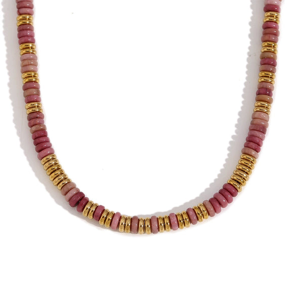 Wholesale Jewelry Fashion Retro Geometric Stainless Steel And Titanium Steel 18K Gold Plated Frisbee Natural Stone Beads Necklace And Bracelet For Women