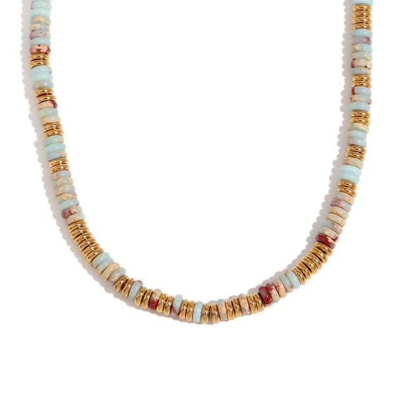 Wholesale Jewelry Fashion Retro Geometric Stainless Steel And Titanium Steel 18K Gold Plated Frisbee Natural Stone Beads Necklace And Bracelet For Women