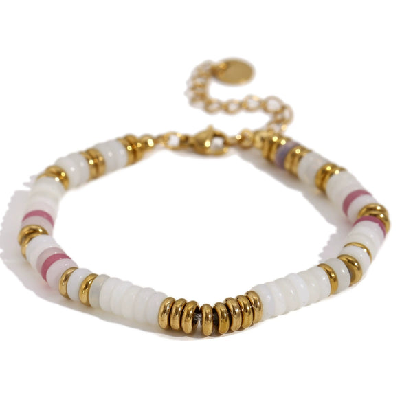 Wholesale Jewelry Fashion Retro Geometric Stainless Steel And Titanium Steel 18K Gold Plated Frisbee Natural Stone Beads Necklace And Bracelet For Women
