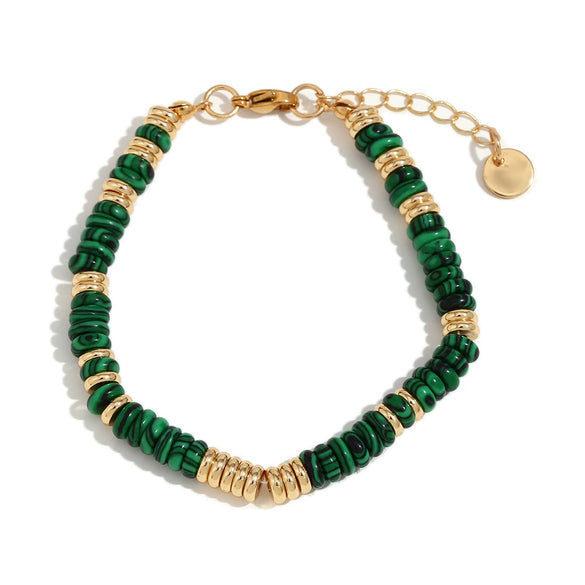 Wholesale Jewelry Fashion Retro Geometric Stainless Steel And Titanium Steel 18K Gold Plated Frisbee Natural Stone Beads Necklace And Bracelet For Women