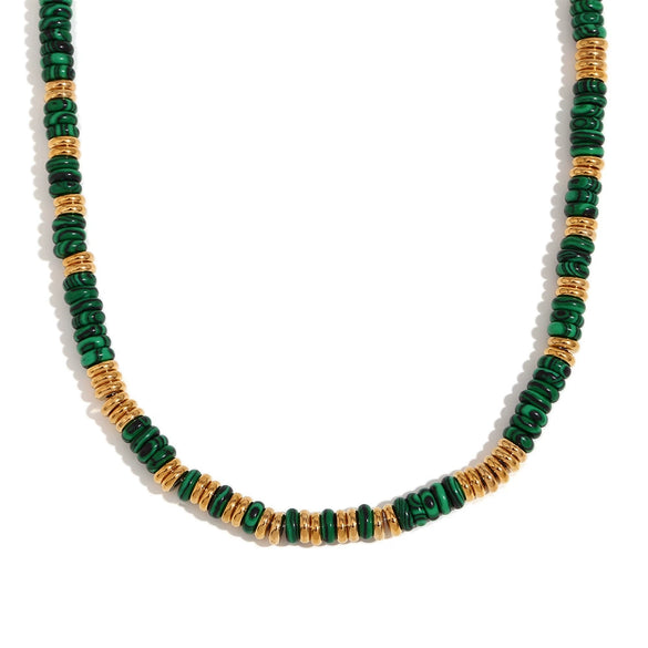Wholesale Jewelry Fashion Retro Geometric Stainless Steel And Titanium Steel 18K Gold Plated Frisbee Natural Stone Beads Necklace And Bracelet For Women