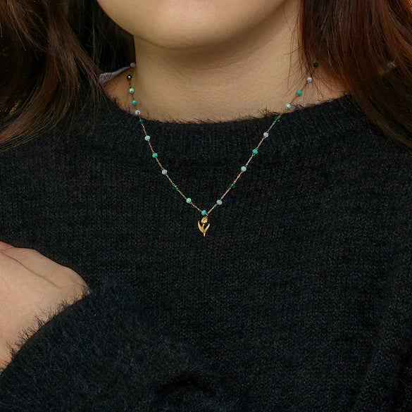 Wholesale Jewelry Fashion Simple Elegant Stainless Steel Colorful Beads Tulip Pendant Necklace With Geometric Pattern And Electroplating Treatment
