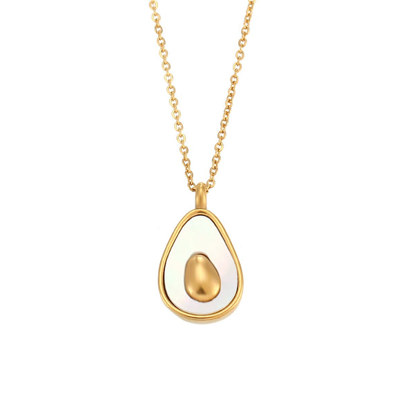 Wholesale Jewelry Fashion Simple Elegant Stainless Steel Geometric Avocado Shell Pendant Necklace