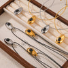 Wholesale Jewelry Fashion Simple Leather Rope 316L Stainless Steel Necklace With Water Drop Pendant Inlaid Agate And Geometric Design Electroplated