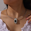 Wholesale Jewelry Fashion Simple Leather Rope 316L Stainless Steel Necklace With Water Drop Pendant Inlaid Agate And Geometric Design Electroplated