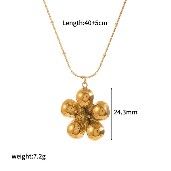 Wholesale Jewelry Fashion Stainless Steel And Titanium Steel Plants Flowers Electroplating Pendant Necklace And Earrings Set For Women