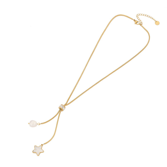 Wholesale Jewelry Fashion Stainless Steel Heart Shape And Star Pattern Pearl Tassel Clavicle Chain For Women With Electroplating Treatment