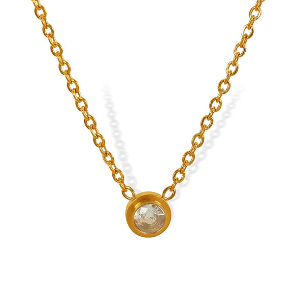 Wholesale Jewelry Fashion Style 316L Stainless Steel Necklace With Natural Zircon Electroplating Design
