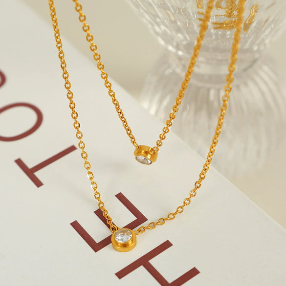 Wholesale Jewelry Fashion Style 316L Stainless Steel Necklace With Natural Zircon Electroplating Design