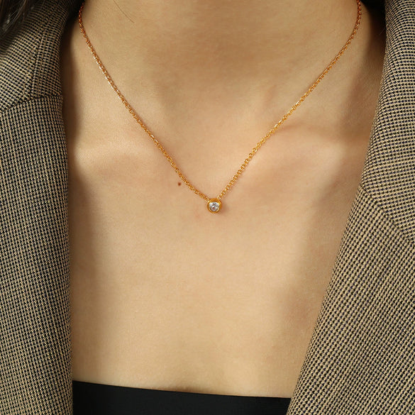 Wholesale Jewelry Fashion Style 316L Stainless Steel Necklace With Natural Zircon Electroplating Design