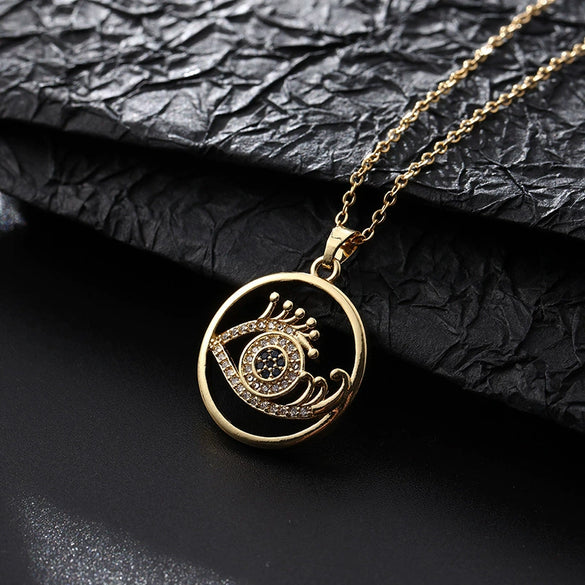 Wholesale Jewelry Fashionable Cute Devil's Eye Geometric Copper Ochain Pendant Necklace For Women Electroplated
