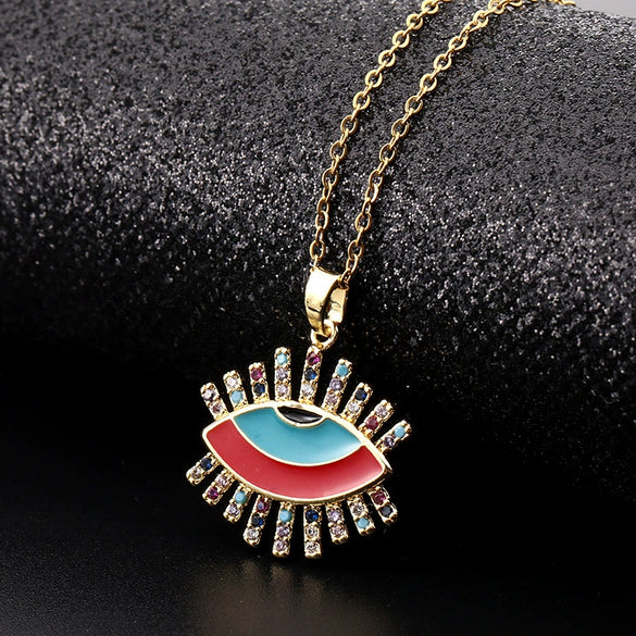 Wholesale Jewelry Fashionable Cute Devil's Eye Geometric Copper Ochain Pendant Necklace For Women Electroplated