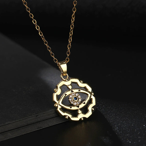Wholesale Jewelry Fashionable Cute Devil's Eye Geometric Copper Ochain Pendant Necklace For Women Electroplated