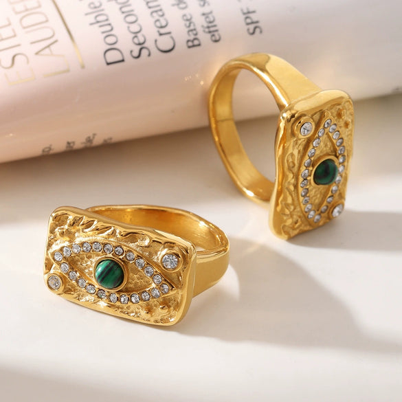 Wholesale Jewelry Ferris Wheel Devil's Eye Zircon Titanium Steel 18K Gold Plated Necklace Ring For Women