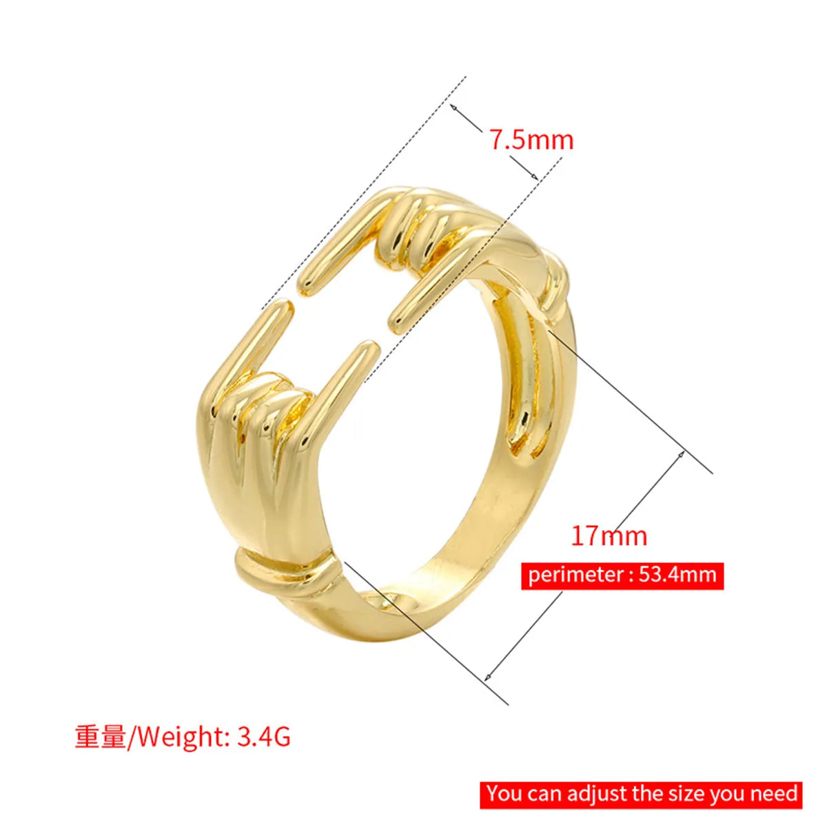 Wholesale Jewelry Finger Hug Shape Copper Ring Gooddiy