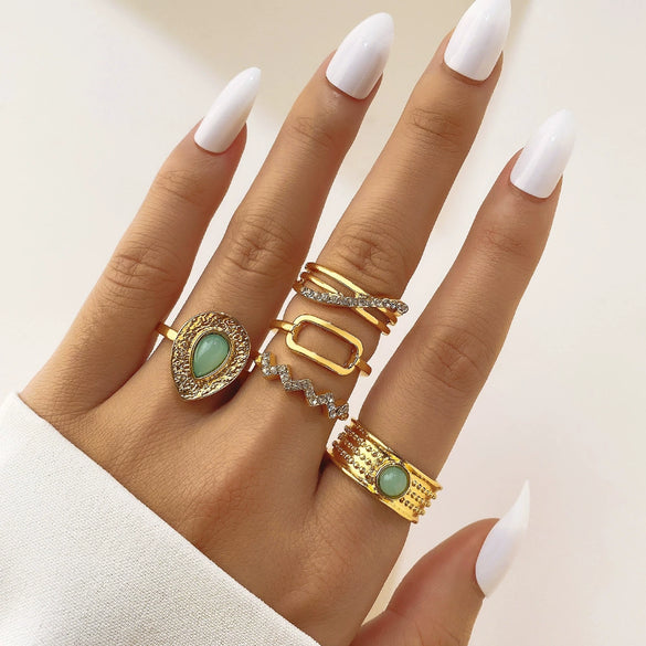 Wholesale Jewelry Flower Geometric Alloy Ring Multipiece Set For Women