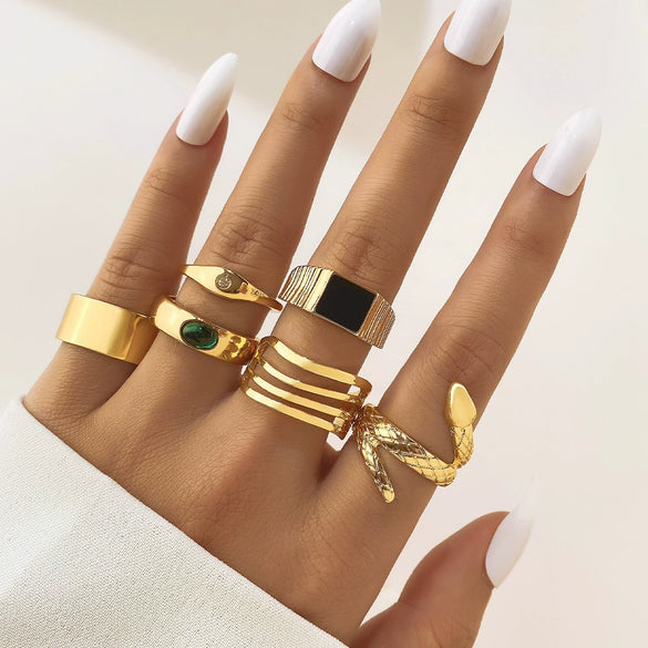 Wholesale Jewelry Flower Geometric Alloy Ring Multipiece Set For Women