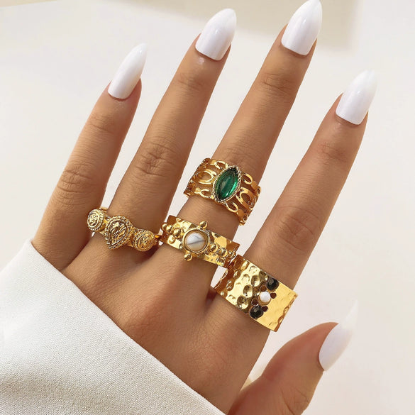 Wholesale Jewelry Flower Geometric Alloy Ring Multipiece Set For Women
