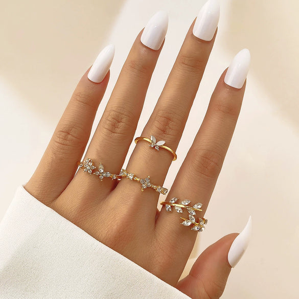 Wholesale Jewelry Flower Geometric Alloy Ring Multipiece Set For Women