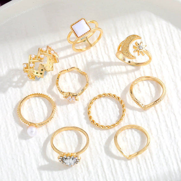 Wholesale Jewelry Flower Geometric Alloy Ring Multipiece Set For Women