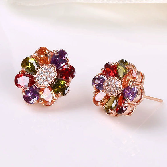 Wholesale Jewelry Flowers Pattern Environmental Protection Copper Gold Plated Earrings For Women