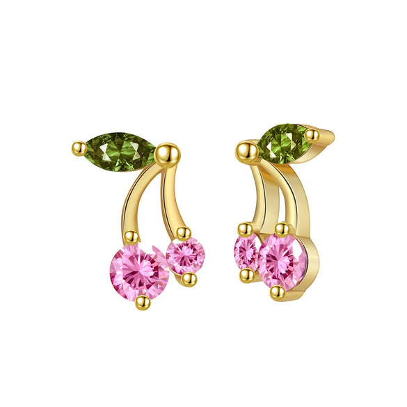 Wholesale Jewelry French Retro Cherry Geometric S925 Silver Plated K Gold Zircon Earrings